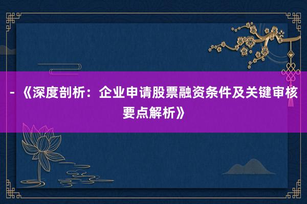 - 《深度剖析：企业申请股票融资条件及关键审核要点解析》
