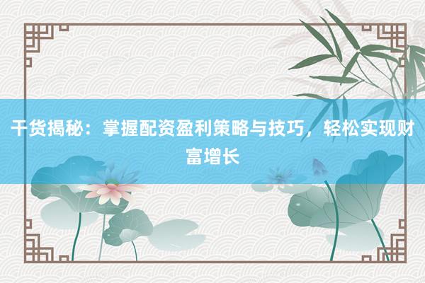 干货揭秘：掌握配资盈利策略与技巧，轻松实现财富增长