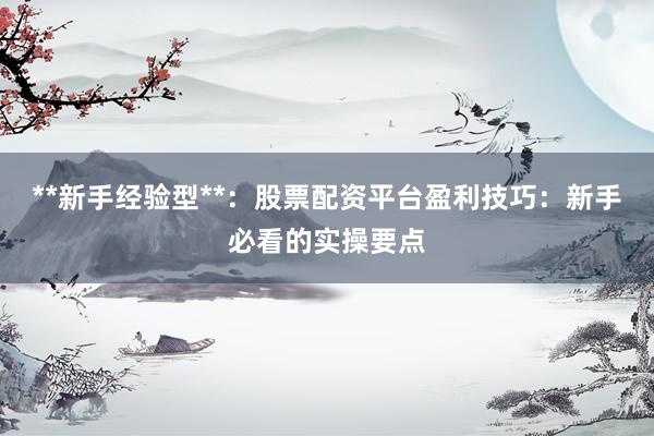 **新手经验型**：股票配资平台盈利技巧：新手必看的实操要点