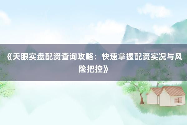 《天眼实盘配资查询攻略：快速掌握配资实况与风险把控》