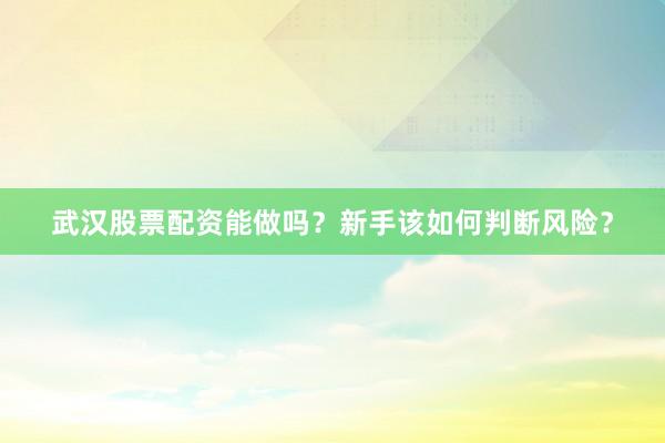 武汉股票配资能做吗？新手该如何判断风险？