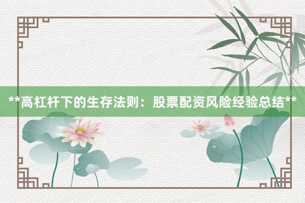 **高杠杆下的生存法则：股票配资风险经验总结**