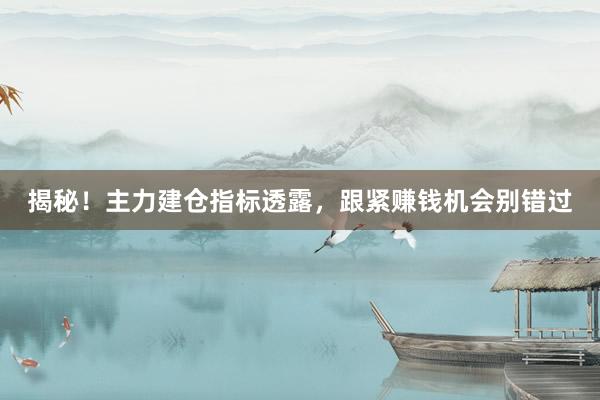 揭秘！主力建仓指标透露，跟紧赚钱机会别错过