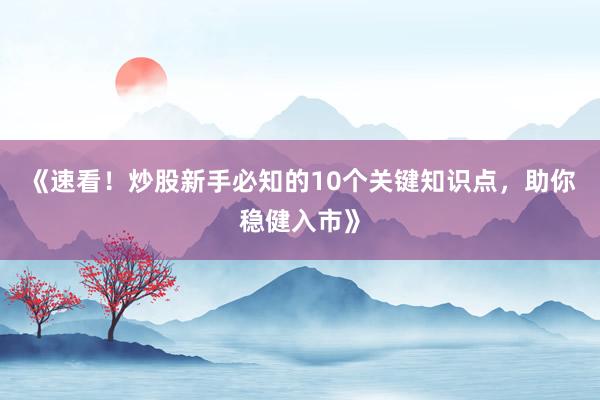 《速看！炒股新手必知的10个关键知识点，助你稳健入市》