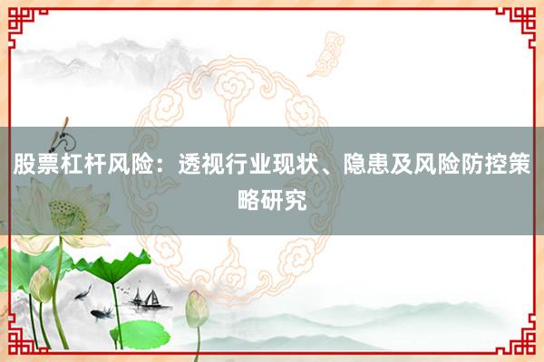 股票杠杆风险：透视行业现状、隐患及风险防控策略研究