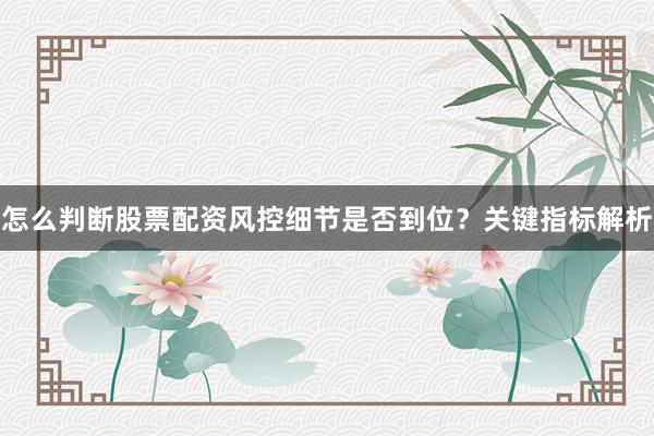 怎么判断股票配资风控细节是否到位？关键指标解析