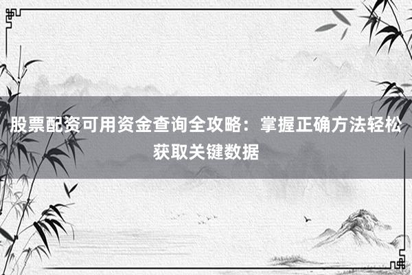 股票配资可用资金查询全攻略：掌握正确方法轻松获取关键数据