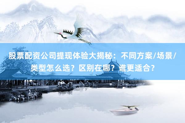 股票配资公司提现体验大揭秘：不同方案/场景/类型怎么选？区别在哪？谁更适合？